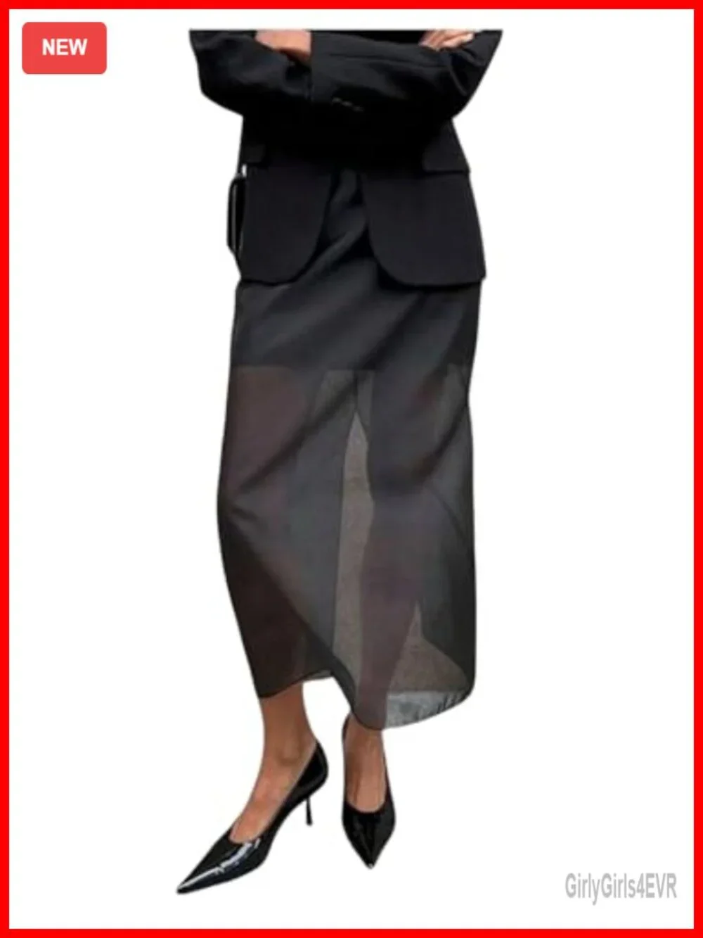 Sheer Mesh Maxi Skirt High Waist Tiered A-Line Business Casual